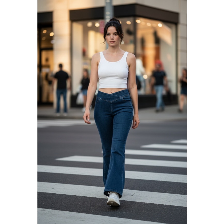 Flare Leg Bottom Jeans, Cross waist - Size XL