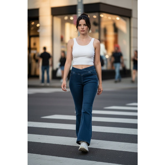 Flare Leg Bottom Jeans, Cross waist - Size XL