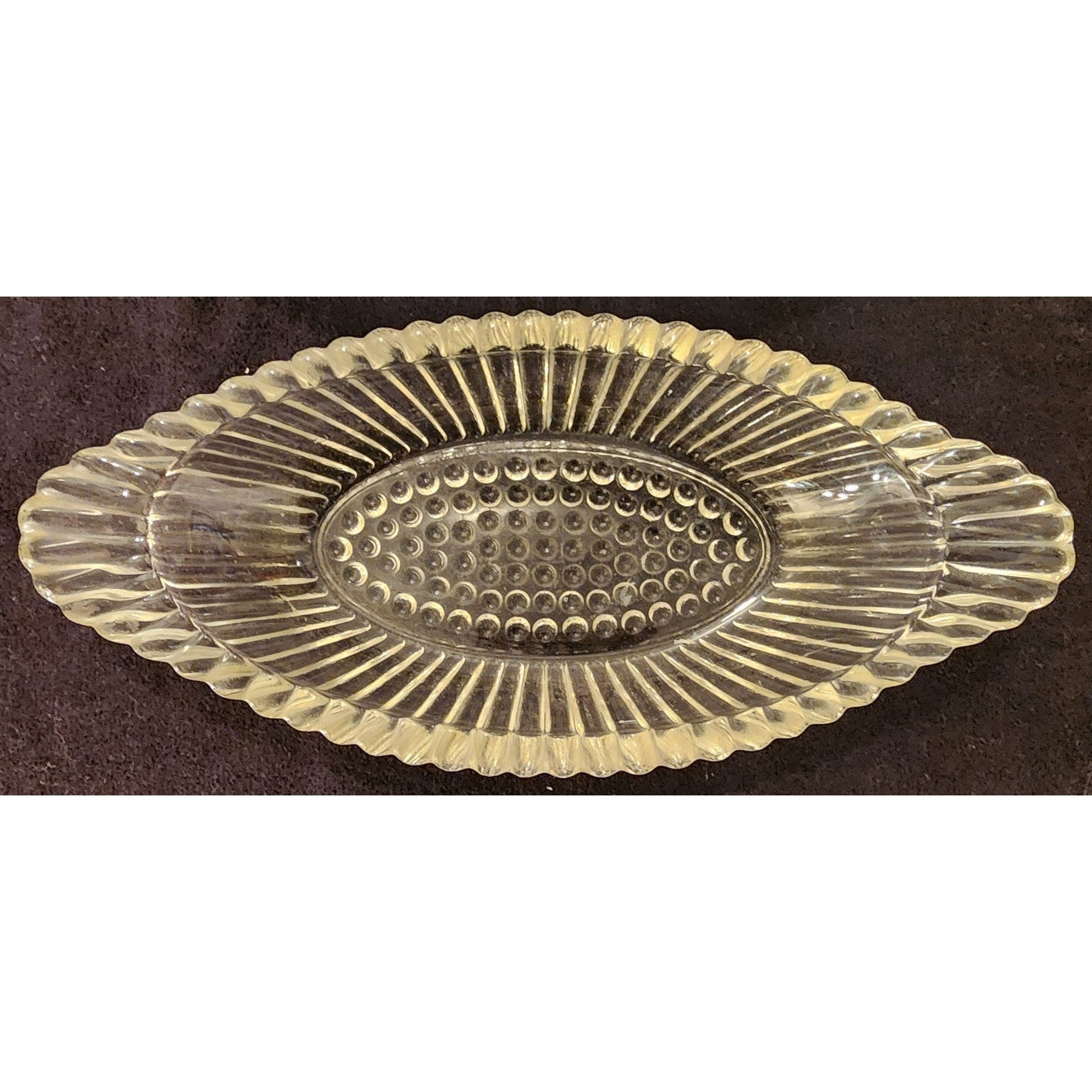 Vintage Clear Glass Relish Dishes Set of 2 – Hobnail Center & Ribbed Oval Design