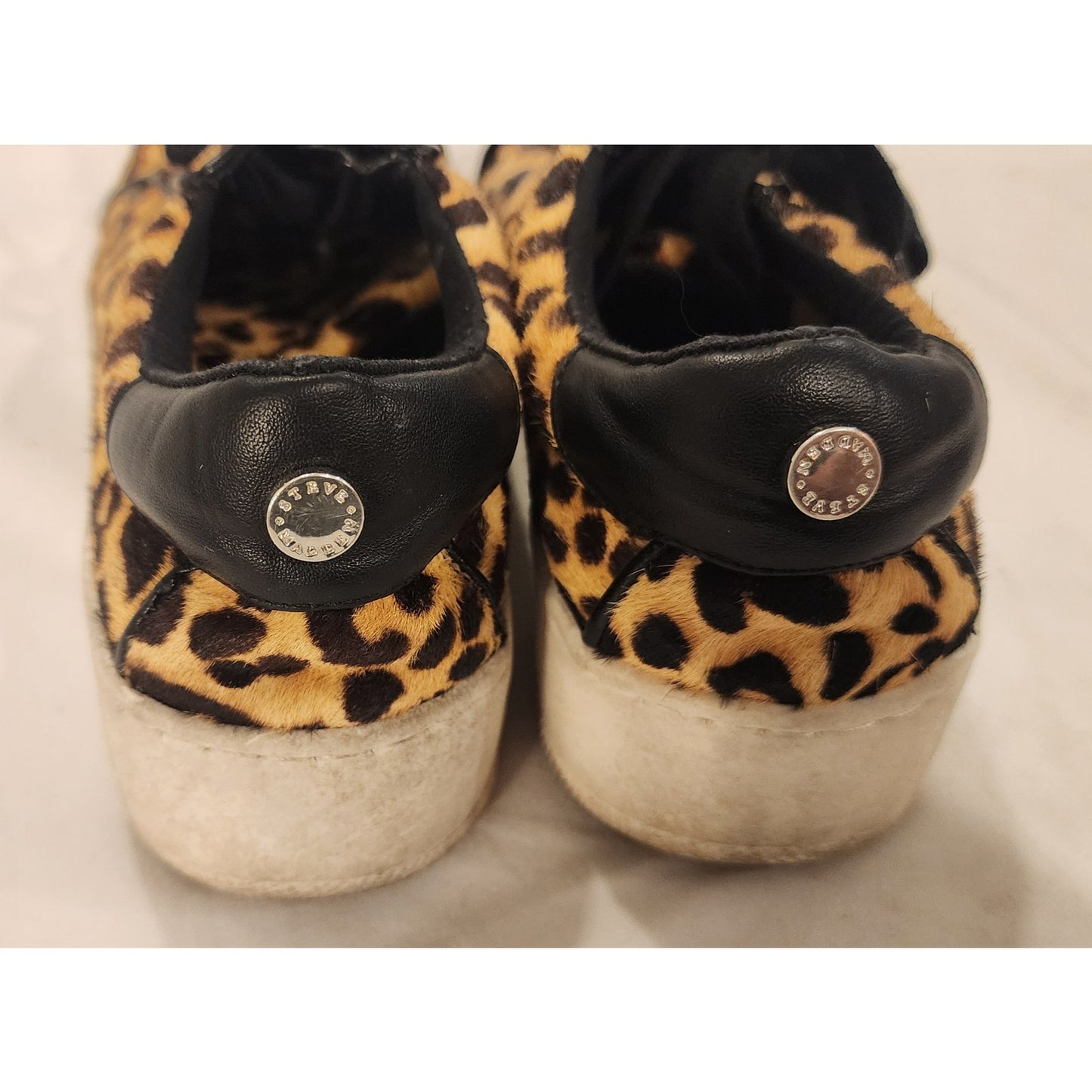 Steve Madden Bertie-L Leopard Calf Hair Platform Sneakers Women's Size 6