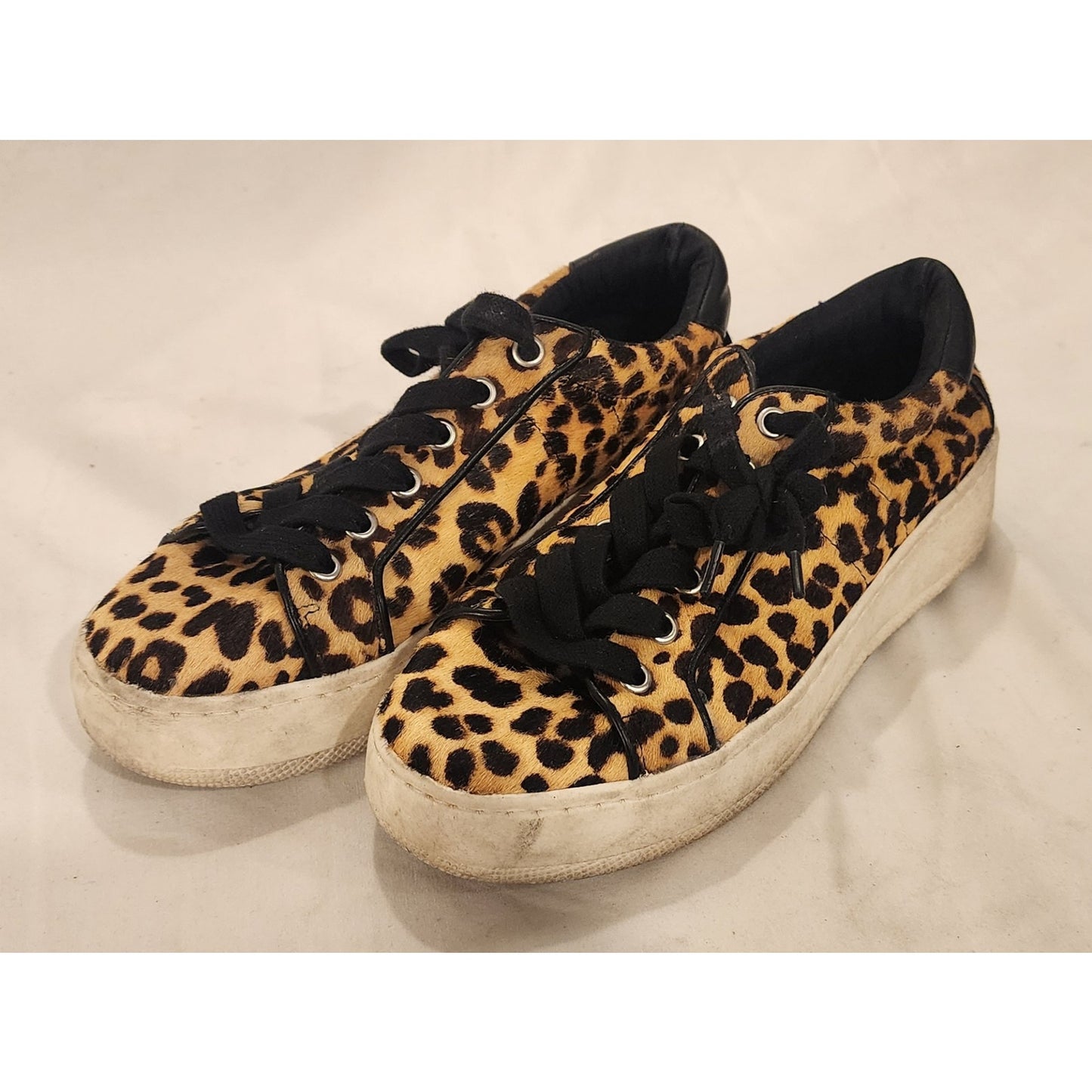 Steve Madden Bertie-L Leopard Calf Hair Platform Sneakers Women's Size 6