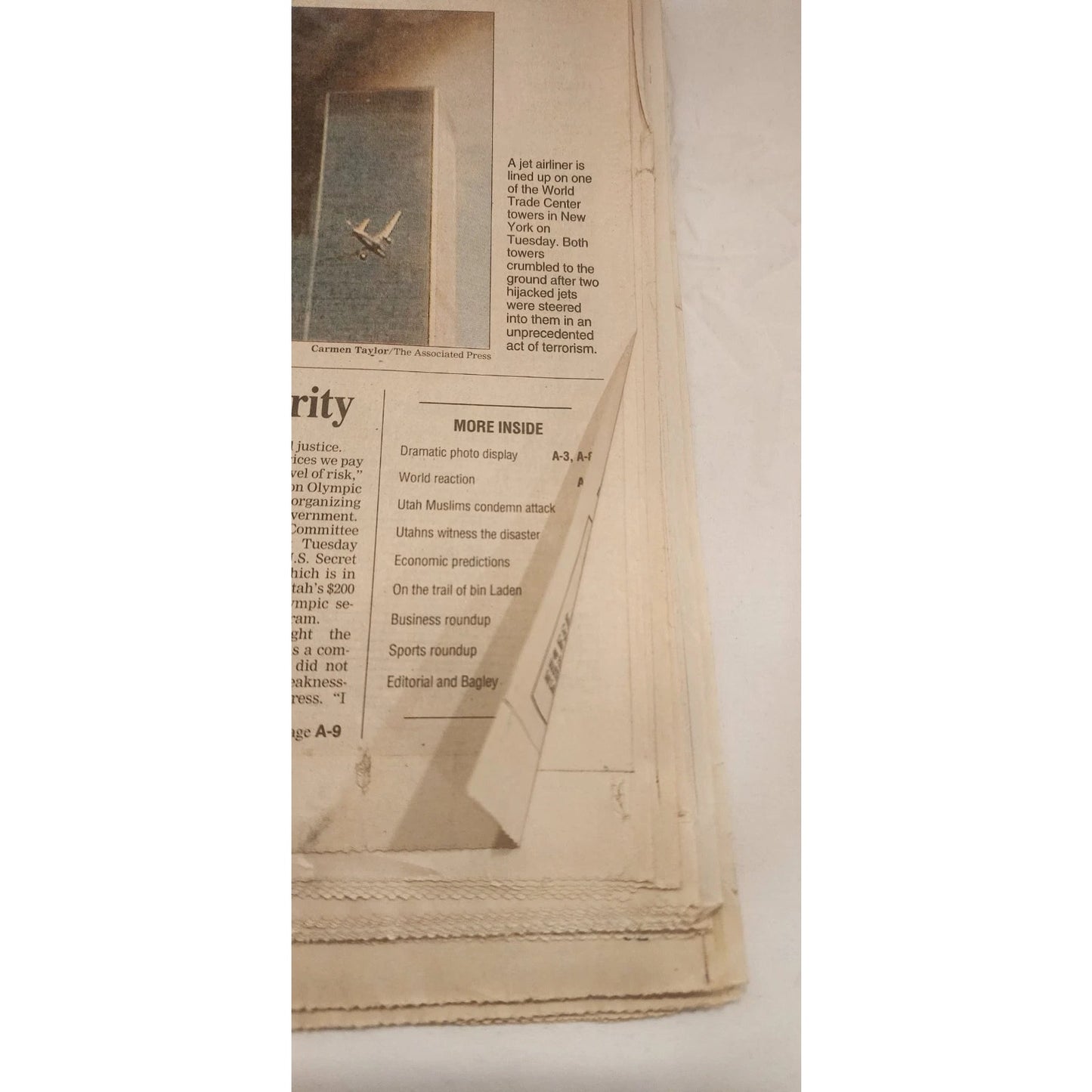 9/11 newspapers - Salt Lake Tribune and Provo Daily Herald 9/12/2001 -