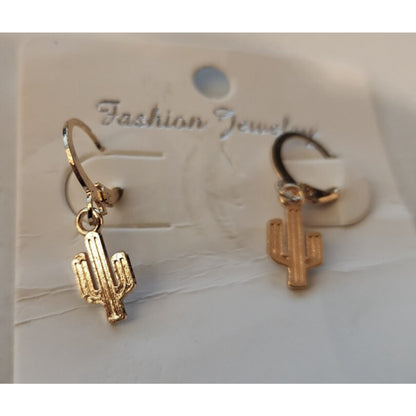 Cactus Pierced Earrings - Gold Colored