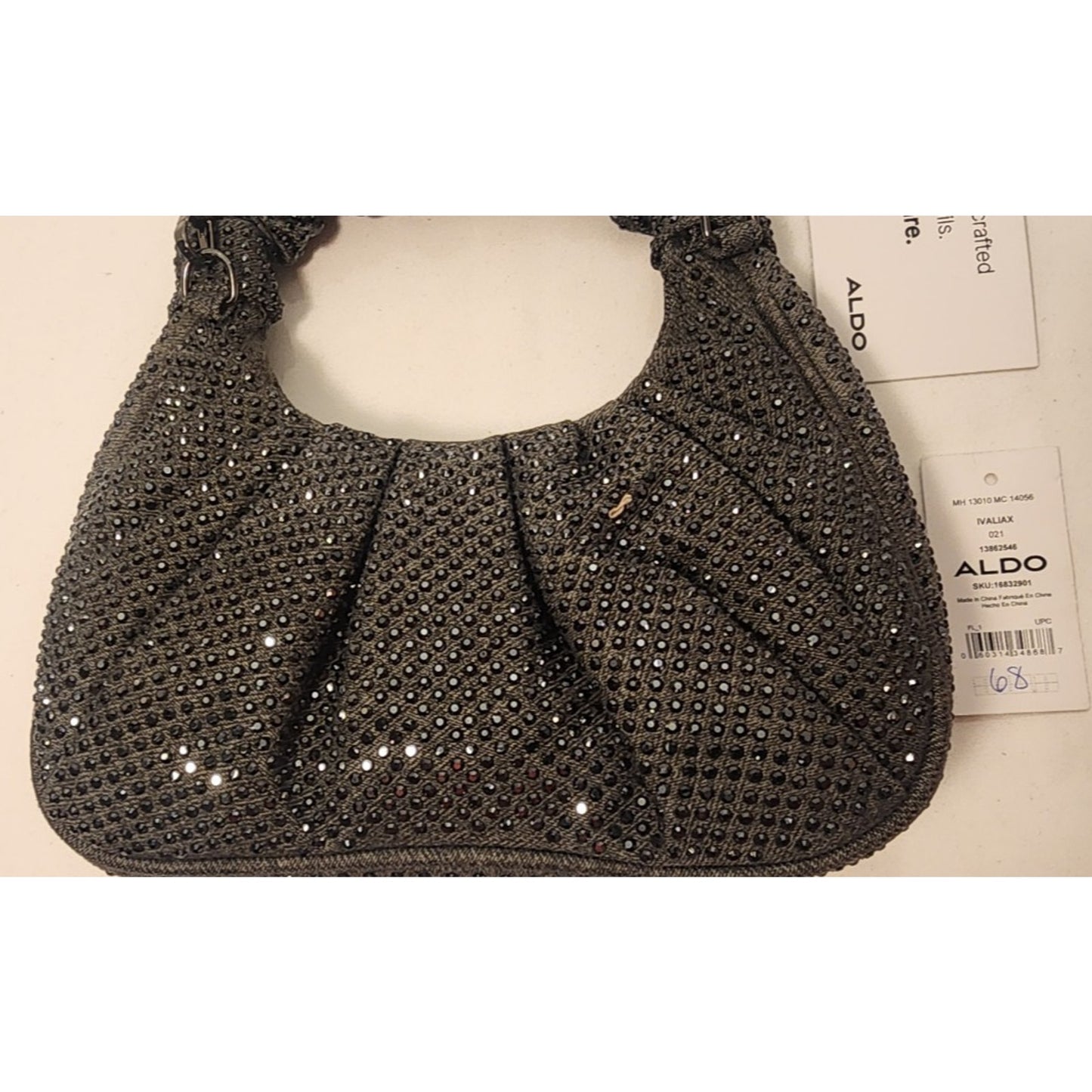 ALDO - Women's Handbag - Black with Rhinestones - IVALIAX D21- Apprx. 8X8 inches