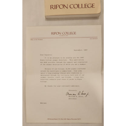 1987 Ripon College Alumni Directory + Original President’s Letter – Good