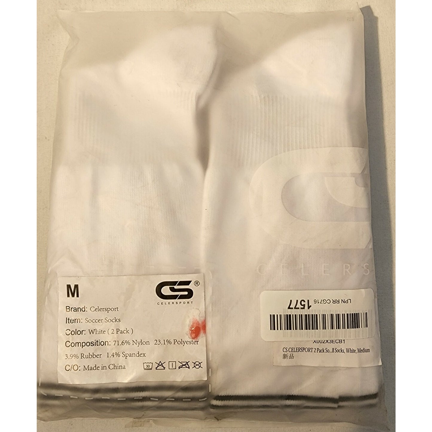 CS CELERSPORT - 2 Pack - Soccer, Softball, Baseball Socks- Size Medium - White