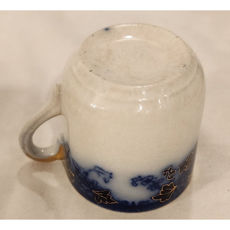 Flow Blue Small Cup Gold Trim – Vintage Unmarked -  2 3/8" tall and wide