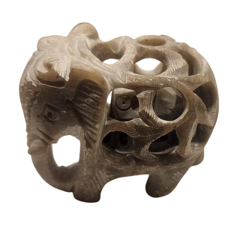 Vintage Soapstone Elephant in Elephant Figurine Hand Carved Openwork Puzzle 2"