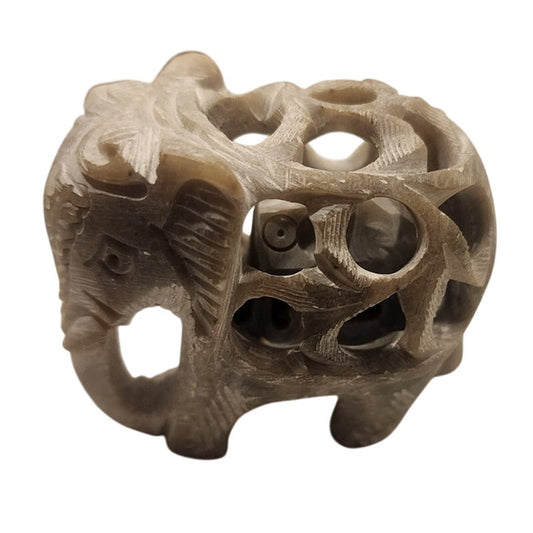 Vintage Soapstone Elephant in Elephant Figurine Hand Carved Openwork Puzzle 2"