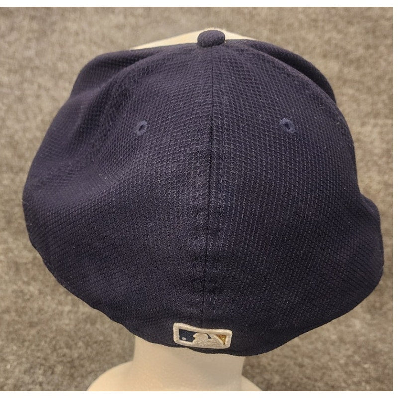 New Era 59FIFTY Milwaukee Brewers Fitted Hat Size 8 Tan Navy Cap MLB
