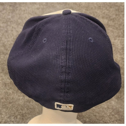 New Era 59FIFTY Milwaukee Brewers Fitted Hat Size 8 Tan Navy Cap MLB