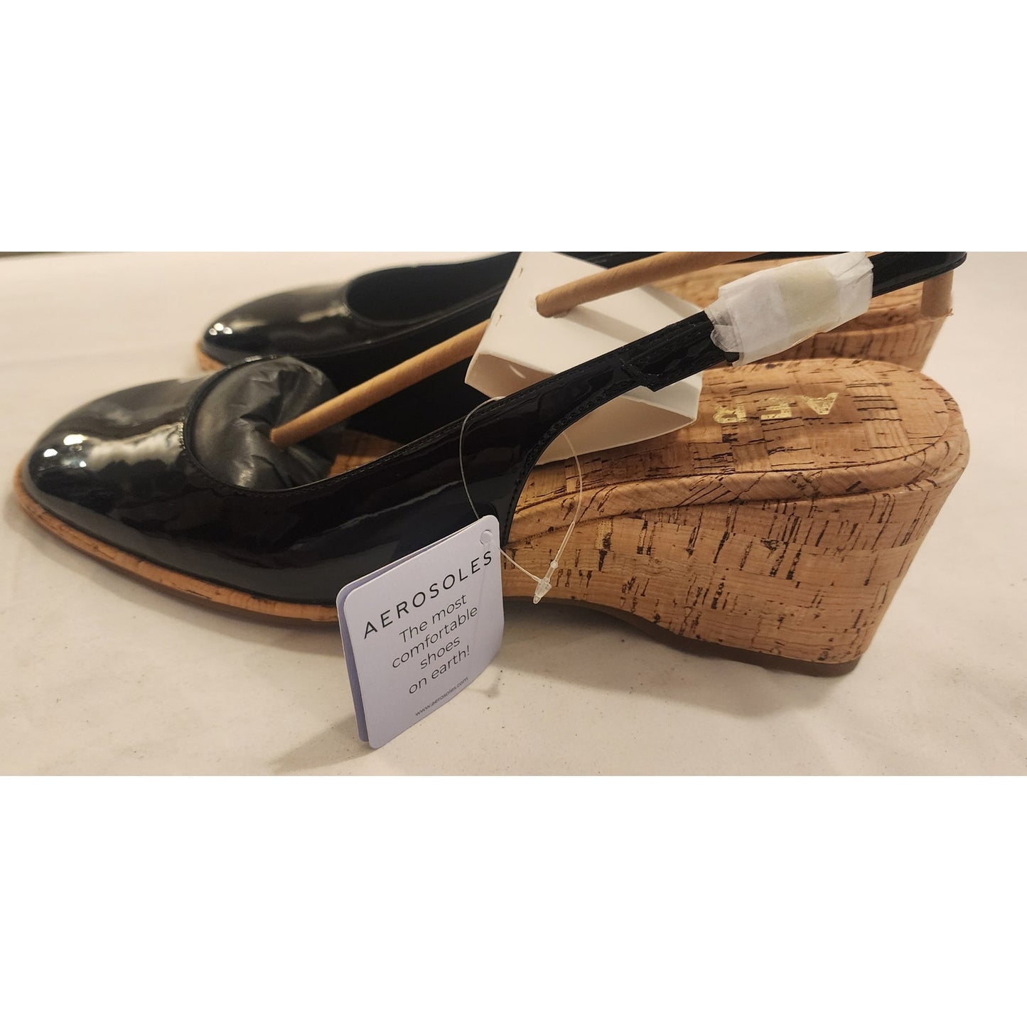 Aerosoles Aria Black Patent Slingback Wedge 11M NIB Comfort Shoes