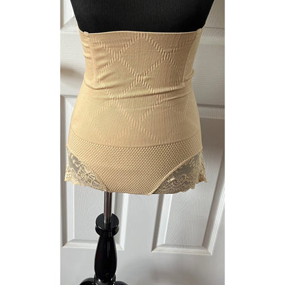 Tan High Waist Girdle with Lace front - t-back style - XXXL