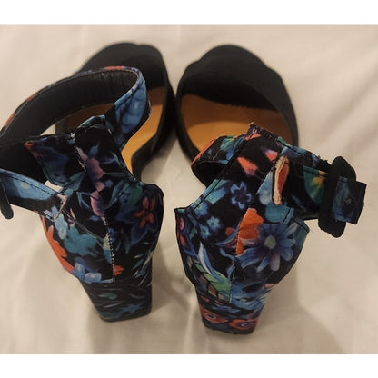 JUTI Floral Block Heel Open Toe Ankle Strap Heels Size 39 (US 8.5-9)