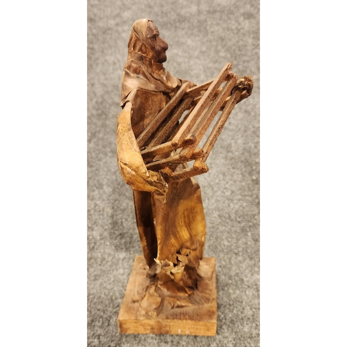 Vintage Handmade Mexican Folk Art Paper Mache Market Woman Crate Figurine 10"