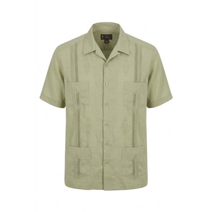 YAX‑IC Guayabera Shirt 46 Light Olive 4‑Pocket Embroidered Mexico