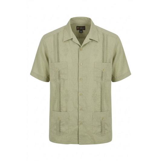 YAX‑IC Guayabera Shirt 46 Light Olive 4‑Pocket Embroidered Mexico