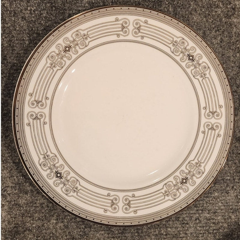 Set of 4 Colin Cowie Salad Plates Silver Trim White Pattern Good