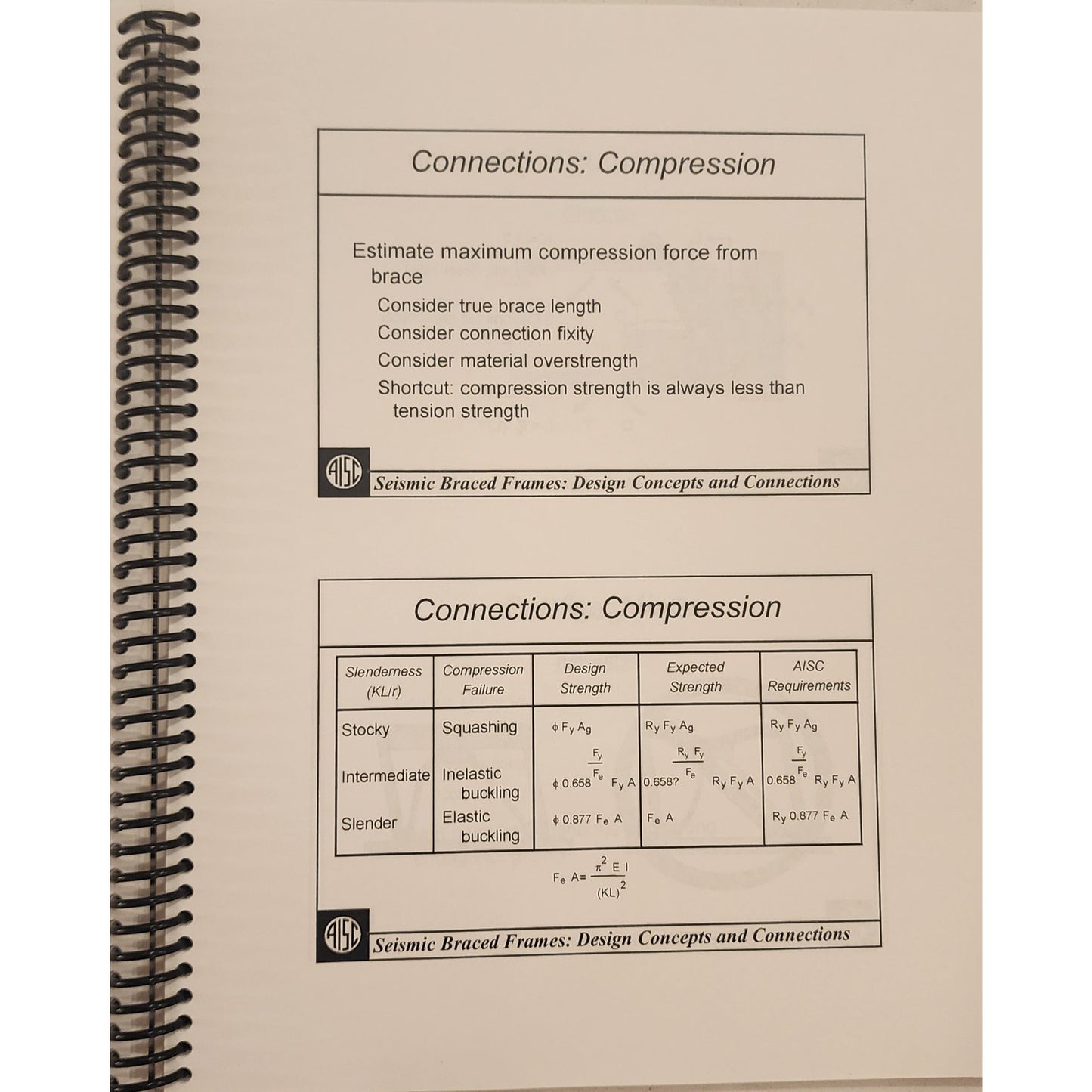 Seismic Braced Frames AISC Short Course Sabelli Spiral Bound Engineering Manual