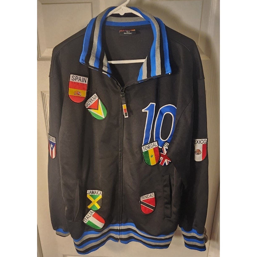 Celebrity by Design Soccer Track Jacket Men's Large Patchwork Varsity Zip Up