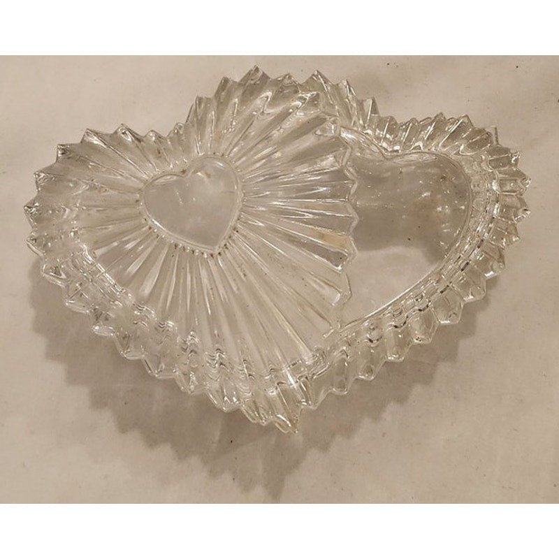 Mikasa Clear Glass Heart Dish – Vintage Pressed Glass - dual heart design