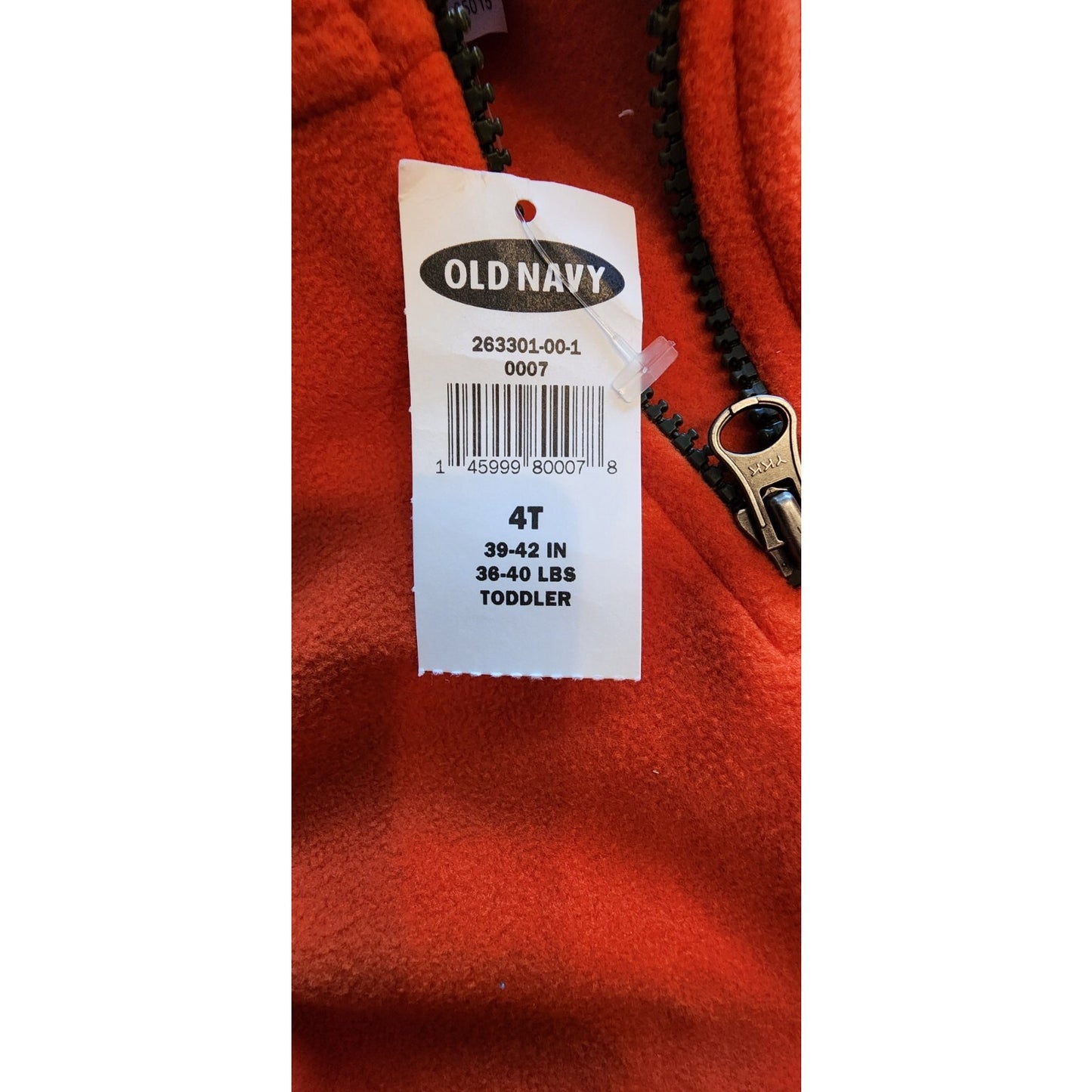 OLD NAVY Fleece Pullover Sweatshirt w/Zipper & Pockets -Orange -62, snowboard 4T