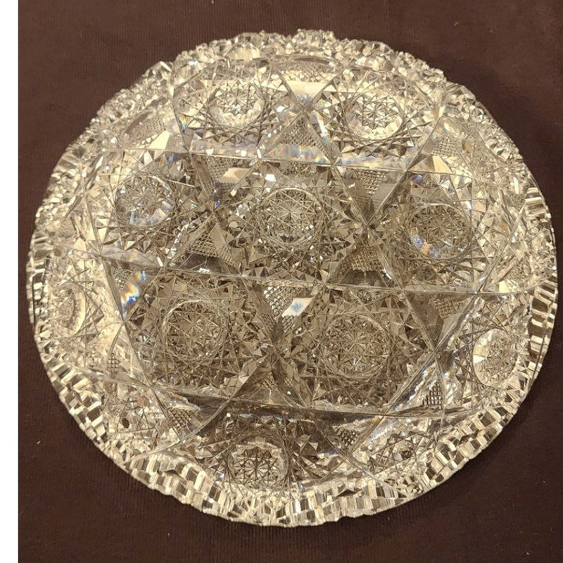 Vintage Heavy Cut Crystal Open Candy Dish Bowl Scalloped Edge Lead Glass 8 Inch