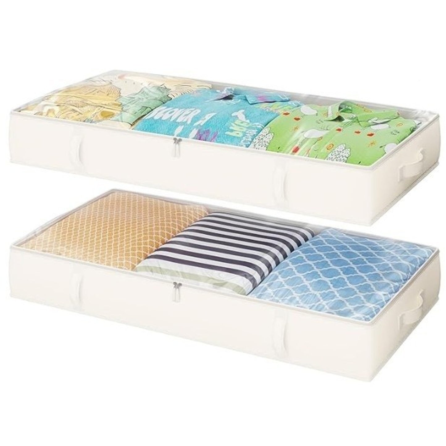 Tidycorner -set of 2 under bed storage units -linen Fabric- plastic Top- Creme