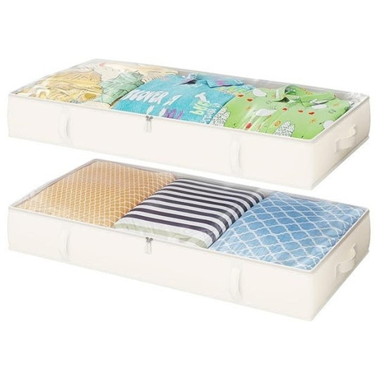 Tidycorner -set of 2 under bed storage units -linen Fabric- plastic Top- Creme