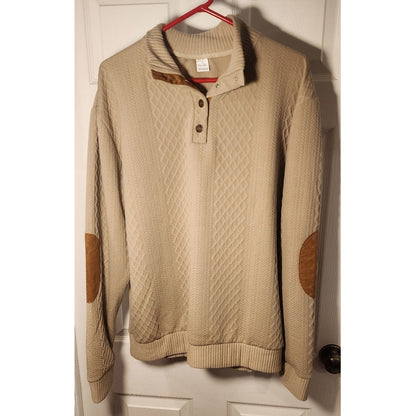 Mens XXL Beige Knit Long Sleeve Henley Pullover Sweater Jeans Hengsheng