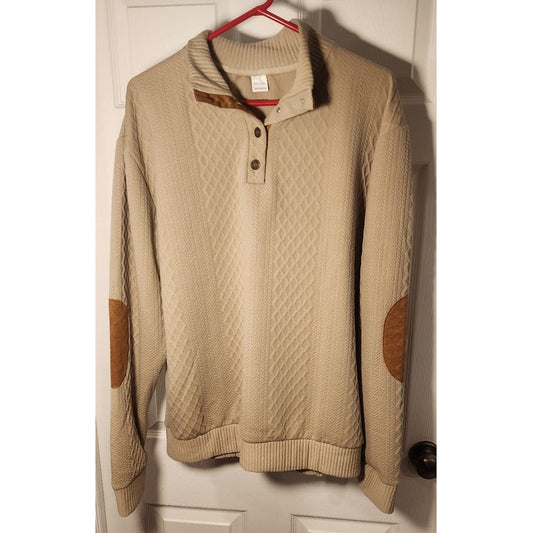 Mens XXL Beige Knit Long Sleeve Henley Pullover Sweater Jeans Hengsheng