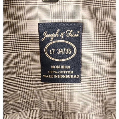 Joseph & Feiss Mens Dress Shirt 17 34/35 Non Iron Cotton Gray Grid Pattern