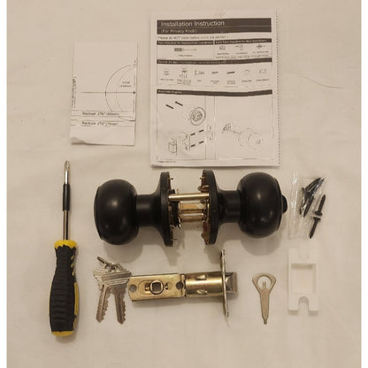 Door Knob w/Lock and Key, Matte Black - Bathroom, Bedroom, Etc. - W/Instructions