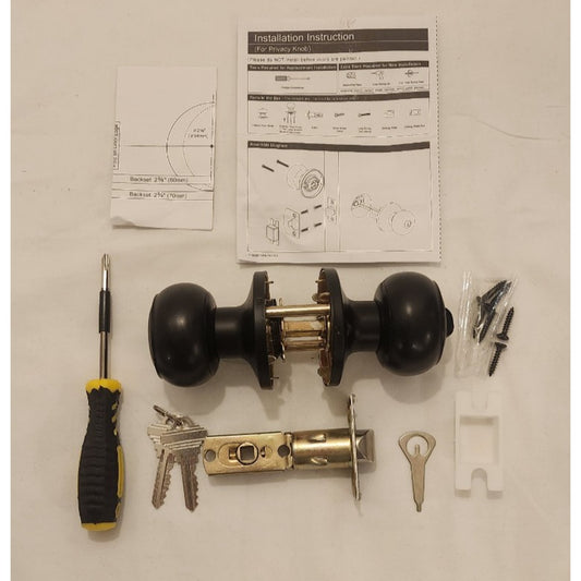 Door Knob w/Lock and Key, Matte Black - Bathroom, Bedroom, Etc. - W/Instructions