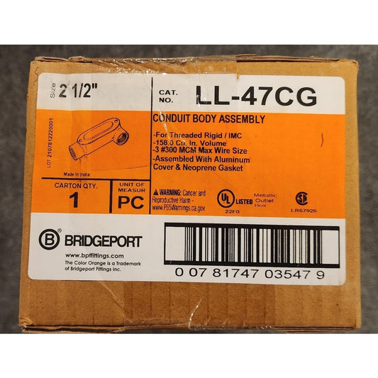 Bridgeport LL-47CG 2-1/2 in. Conduit Body Aluminum Cover Neoprene Gasket Kit NIB
