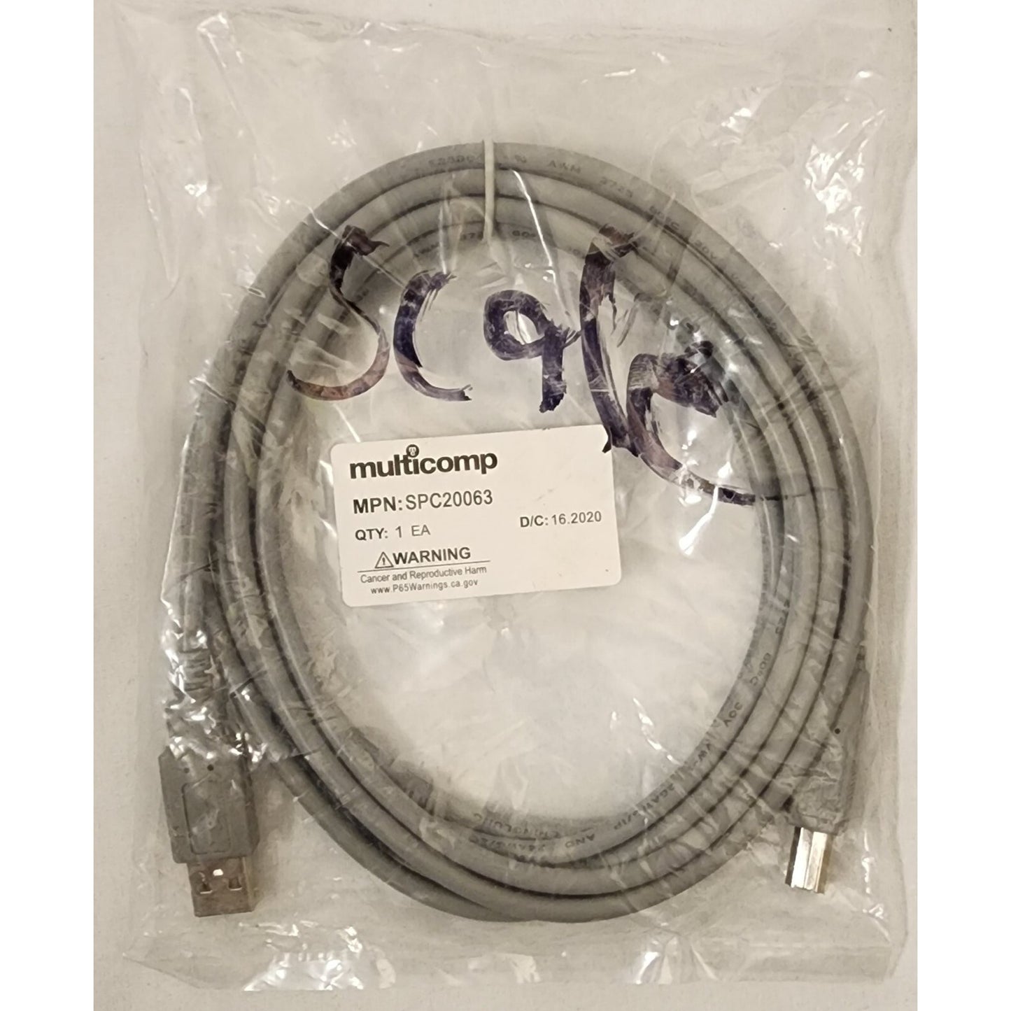 Multicomp SPC20063 - USB 2.0, 10' Gray, Type A to Type B Printer