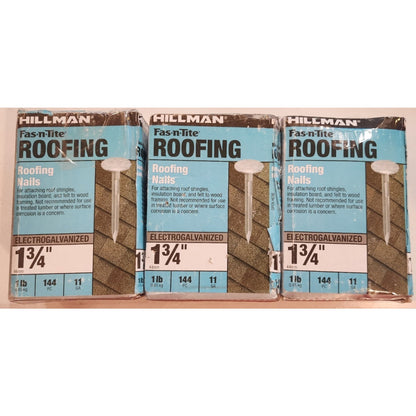 (3)- 1 lb Boxes - Hillman Roofing Nails - Electro Galvanized- 11 Gauge - 1-3/4"