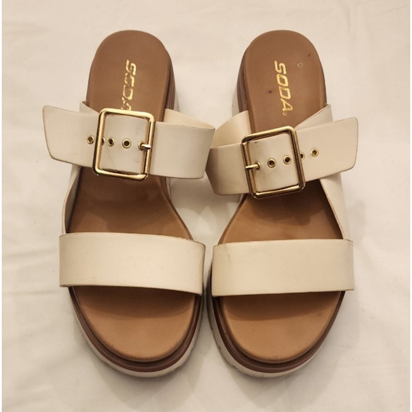 Soda Shoes - Women Sandals - Buckle Strap - Platform - Off White - Size 9