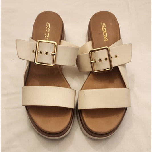 Soda Shoes - Women Sandals - Buckle Strap - Platform - Off White - Size 9
