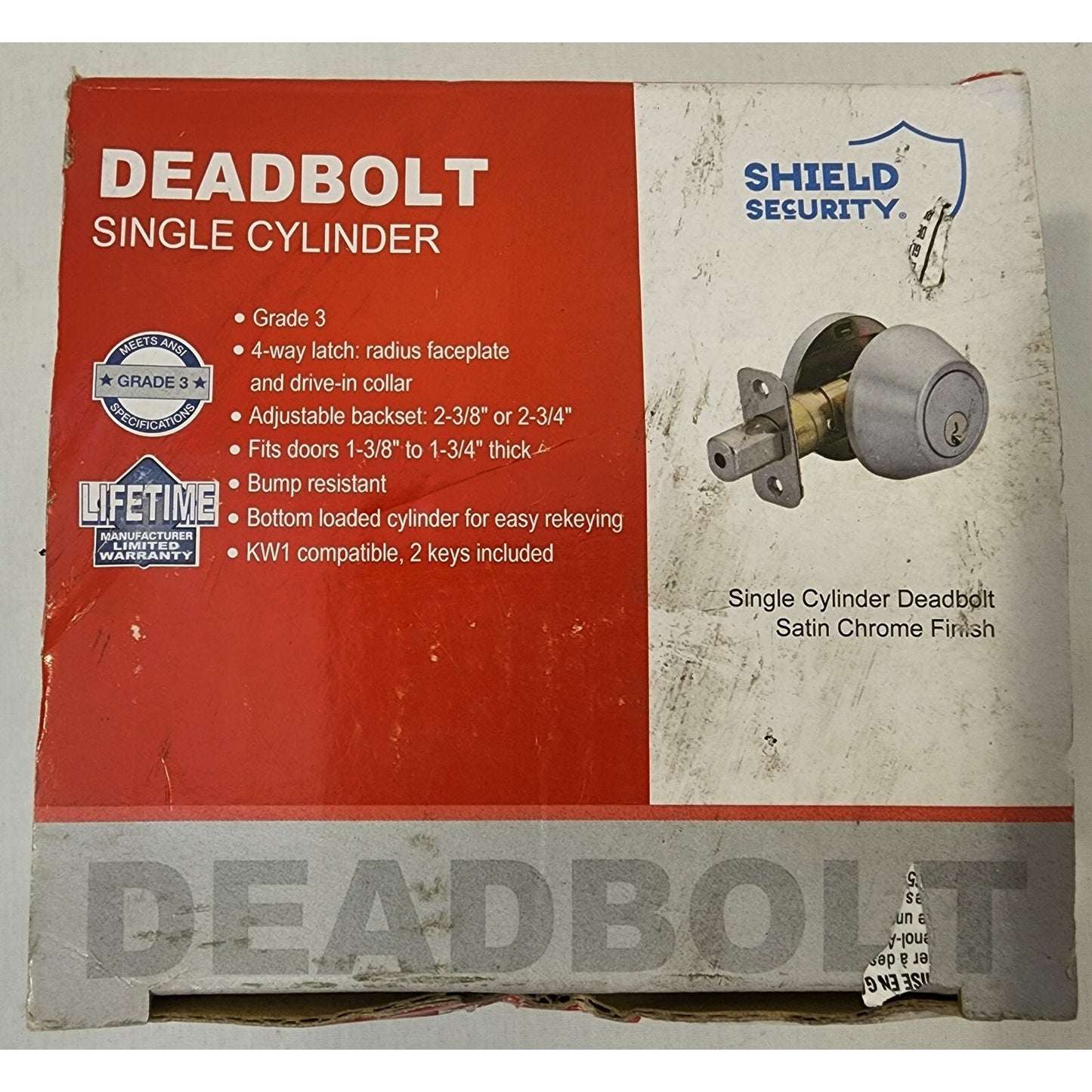 SHIELD Security - Satin Chrome Finish - Single Cylinder Deadbolt - Grade 3