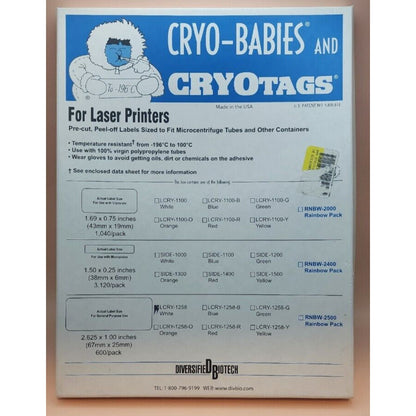 DB Cryo-Babies CryoTags Tube Laser Labels - 2.625 X 1 in -LCRY-1258 WHITE