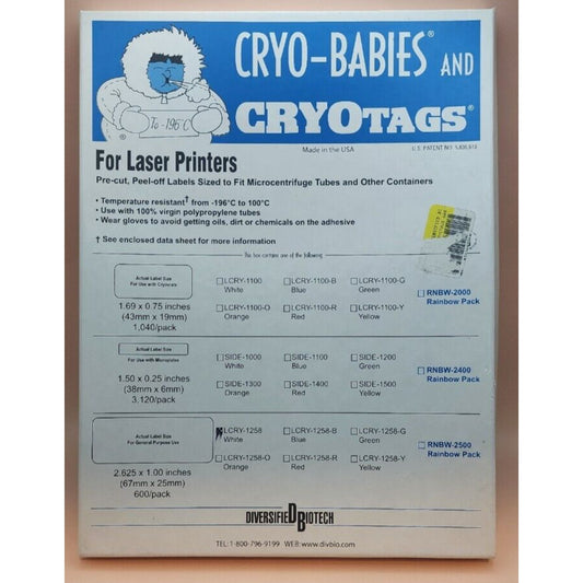 DB Cryo-Babies CryoTags Tube Laser Labels - 2.625 X 1 in -LCRY-1258 WHITE