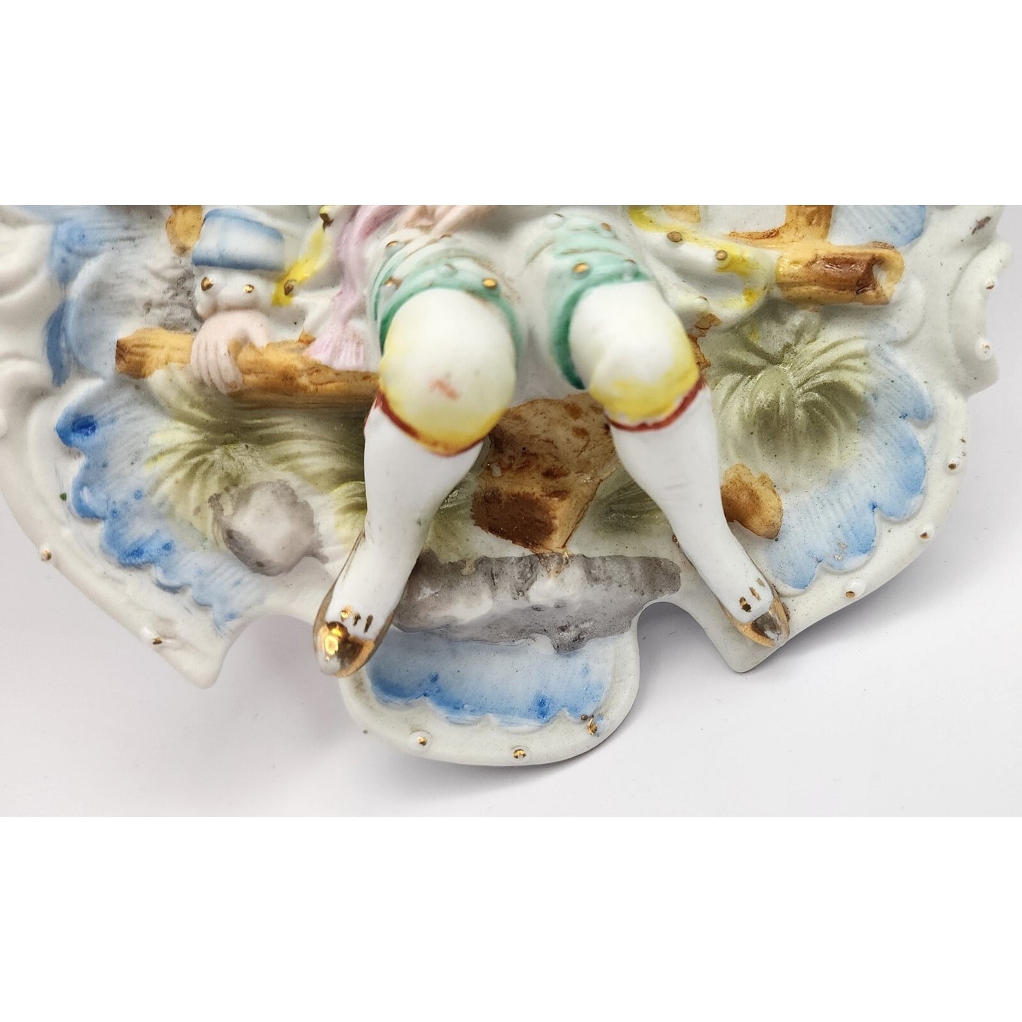 Chase Victorian Wall Plaque - Porcelain 3D - Man Park Bench- Hand Painted Japan