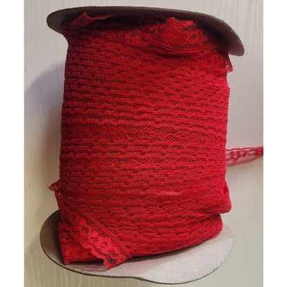 Vintage Wrights 3/4 in. Red Woven Edge Trim Ribbon Spool 150+ Yds Pattern 23666