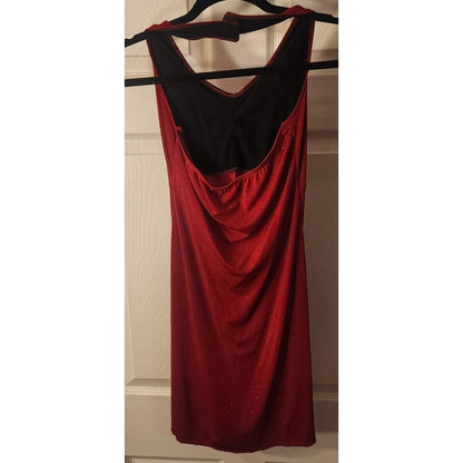 Red Sparkle Halter Dress Women’s Medium Pleated Skirt Party Cocktail