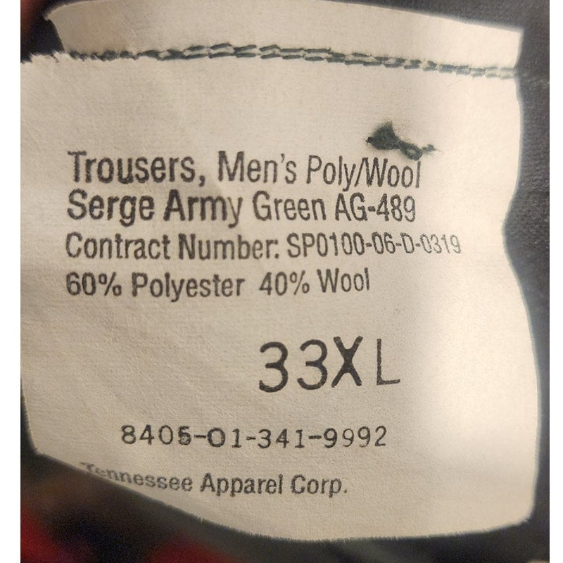 DSCP US Army Military Dress Trousers Wool Blend Serge Green AG-489 Size 33XL