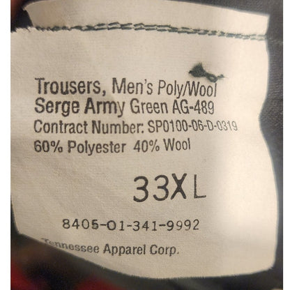 DSCP US Army Military Dress Trousers Wool Blend Serge Green AG-489 Size 33XL