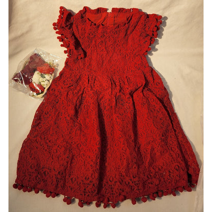 BGFKS Baby Girl Tutu Dress Elegant Lace Pom Pom w/Flower - Wine Red, Size 4T