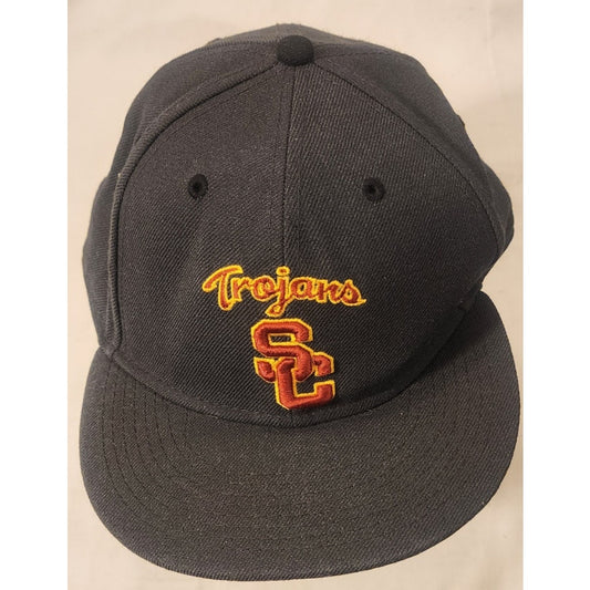 Nike True USC Trojans Fitted Hat Size 8 Black Red Gold Cap