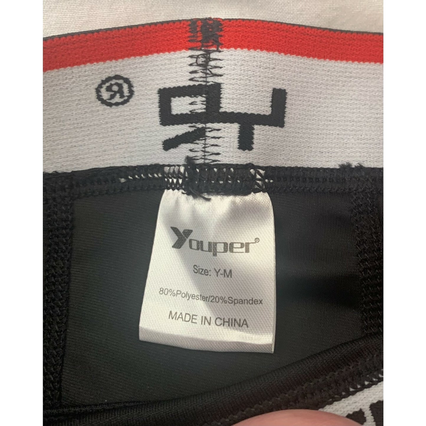 Youper -Padded Sliding Shorts - Size YM -Black with Red Accent and White Letters